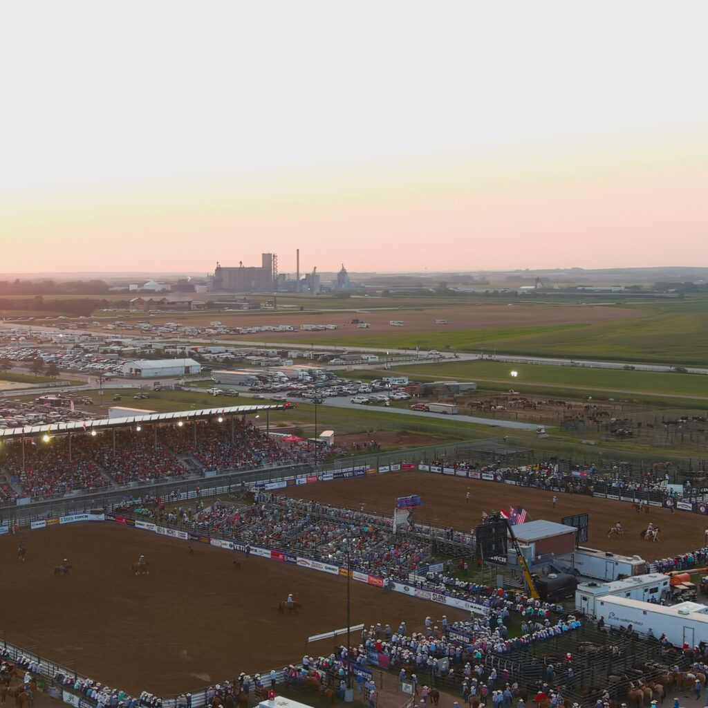 Aerial photograph of the Sandhills Global Event Center grounds during the 2021 National High School Finals Rodeo.