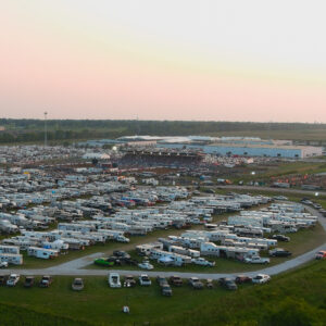 Aerial view of the RV Universe campground full of campers attending the 2021 National High School Finals Rodeo